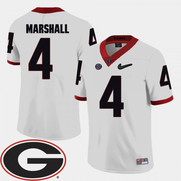 Men's #4 Keith Marshall Georgia Bulldogs College Football 2018 SEC Patch Jersey - White